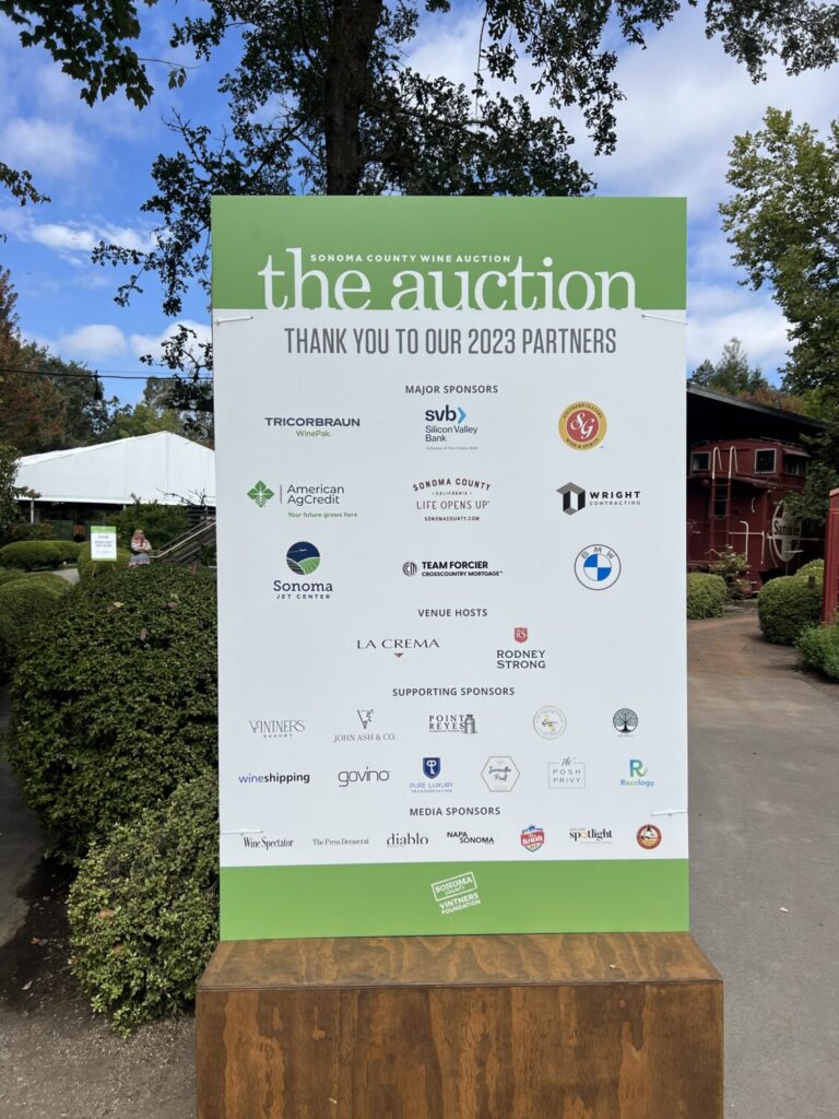 The Auction 2023 Sponsors thank you board